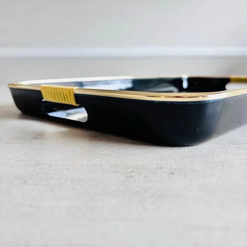 Otagiri Golden Mist Lacquer Service Tray Japan Black Gold Iris 18